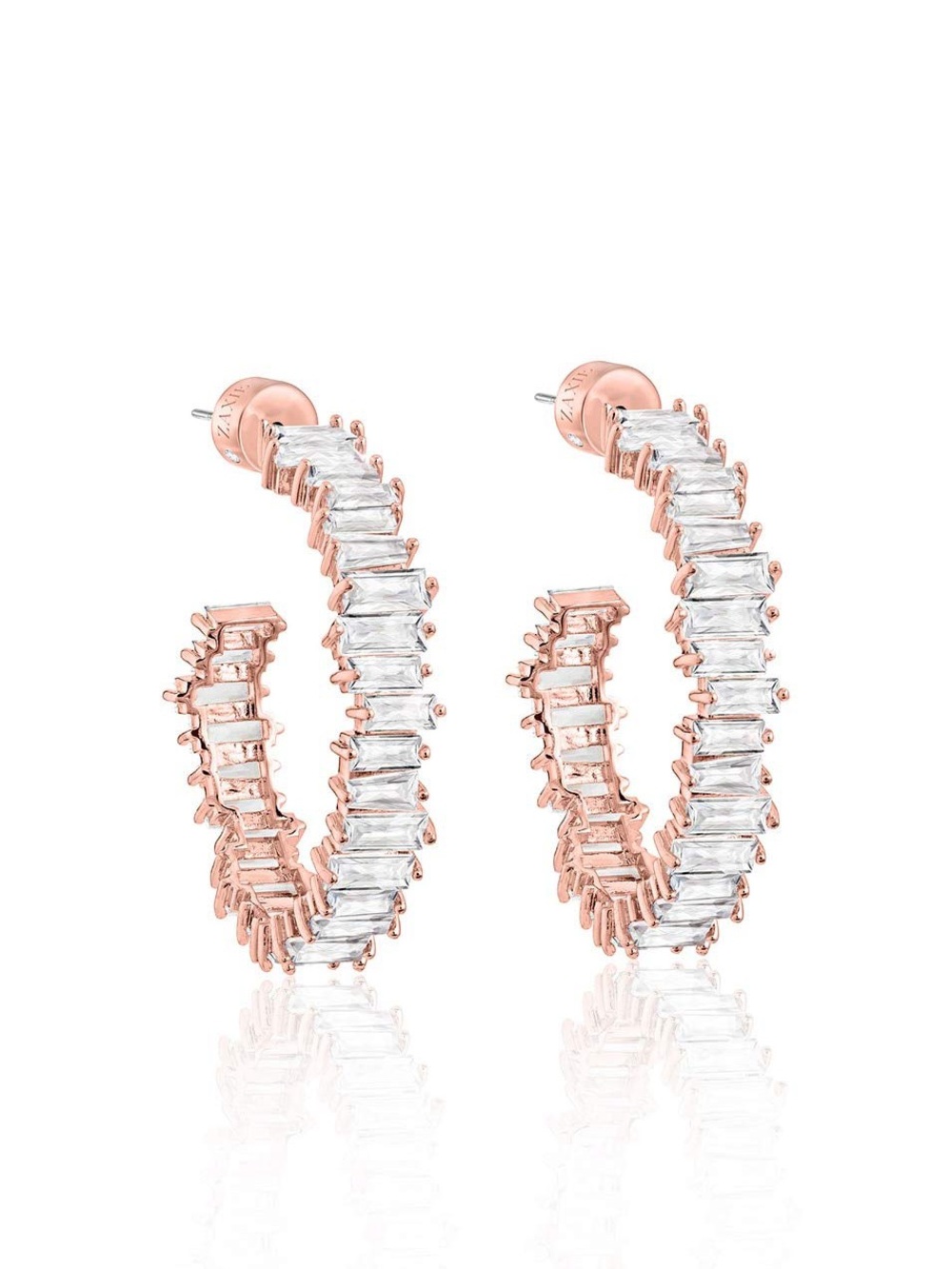 Rose Gold Crystal Baguette Hoop Earrings - Unbranded